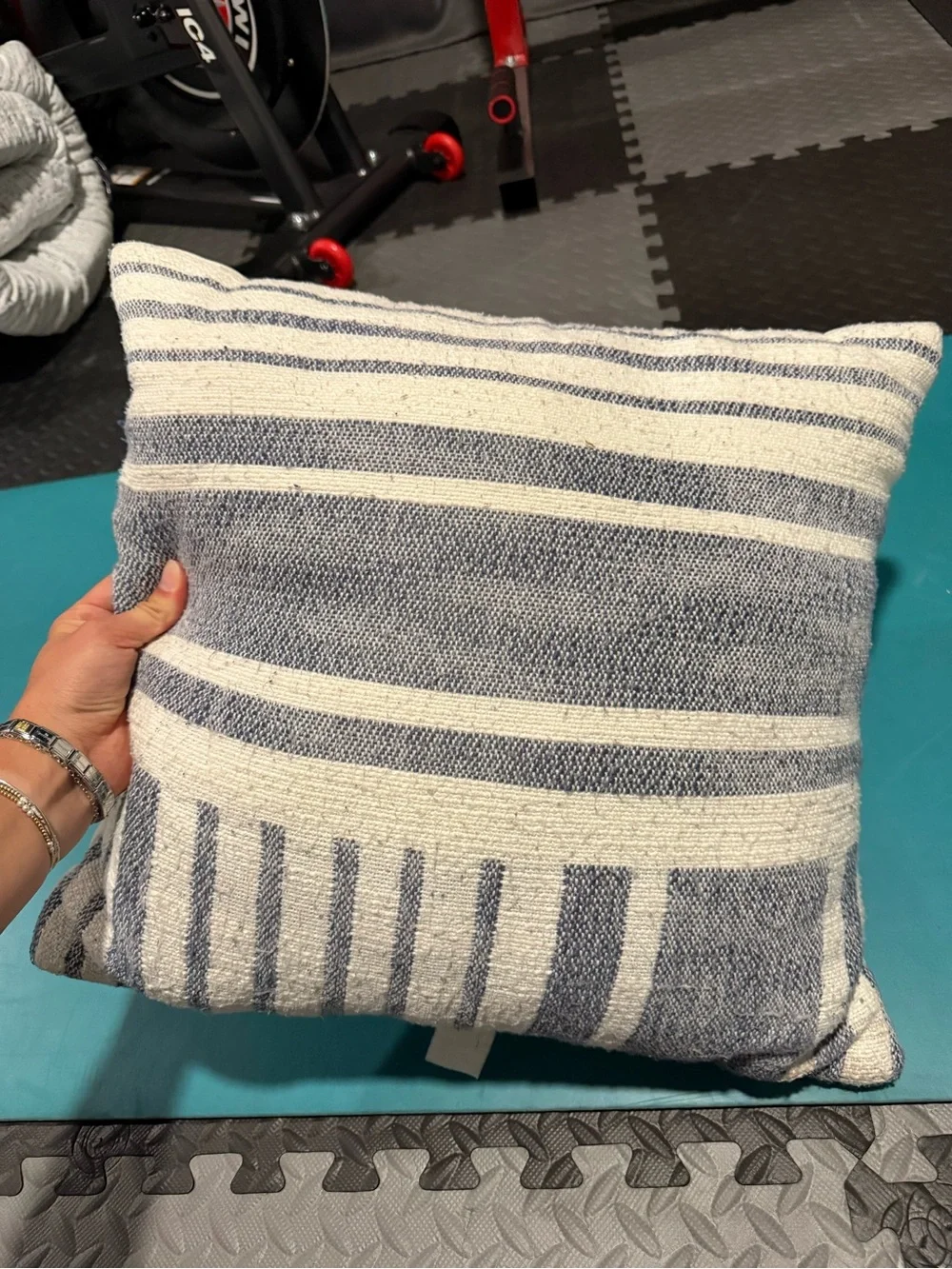 Mainstays Navy and White Striped Textured Accent Pillow